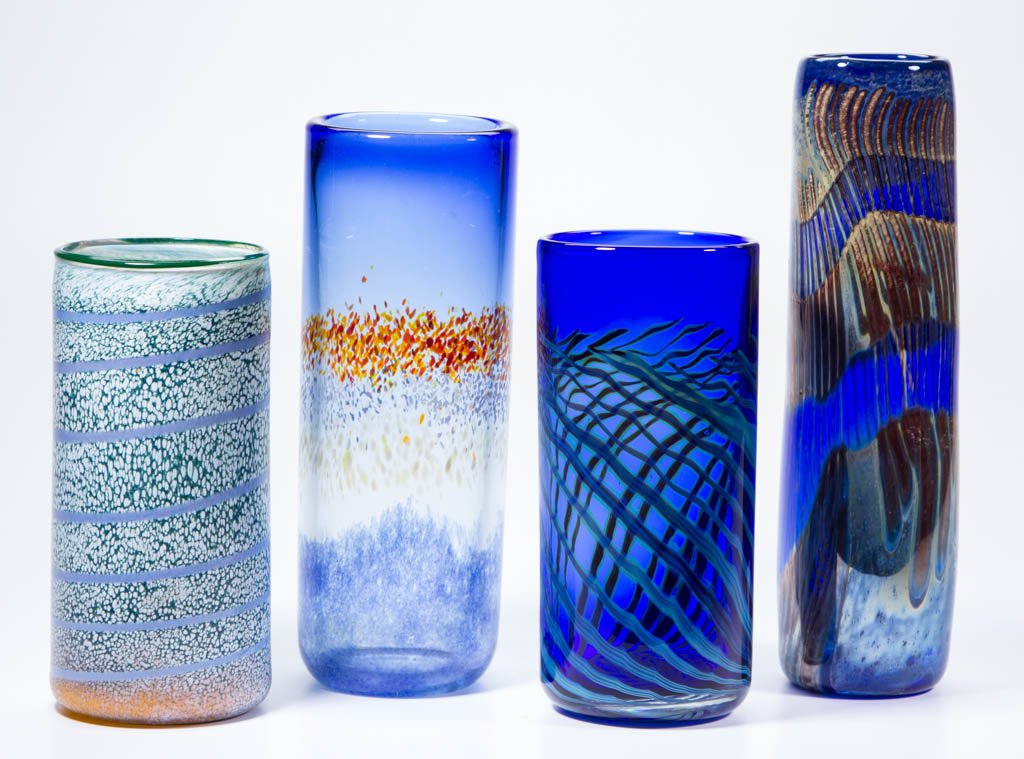 ASSORTED STUDIO ART GLASS CYLINDER VASES, LOT OF FOUR (1 of 1)