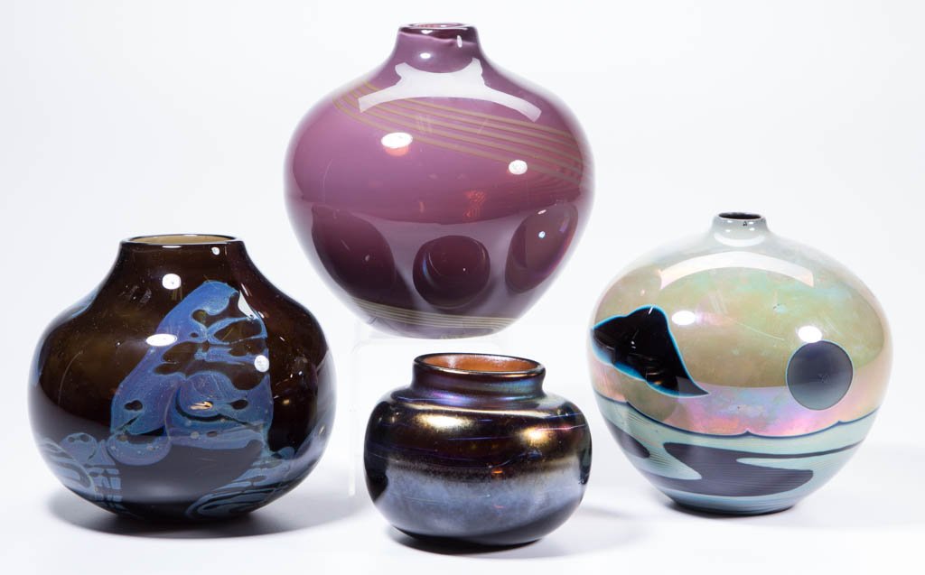 ASSORTED STUDIO ART GLASS VASES, LOT OF FOUR (1 of 3)