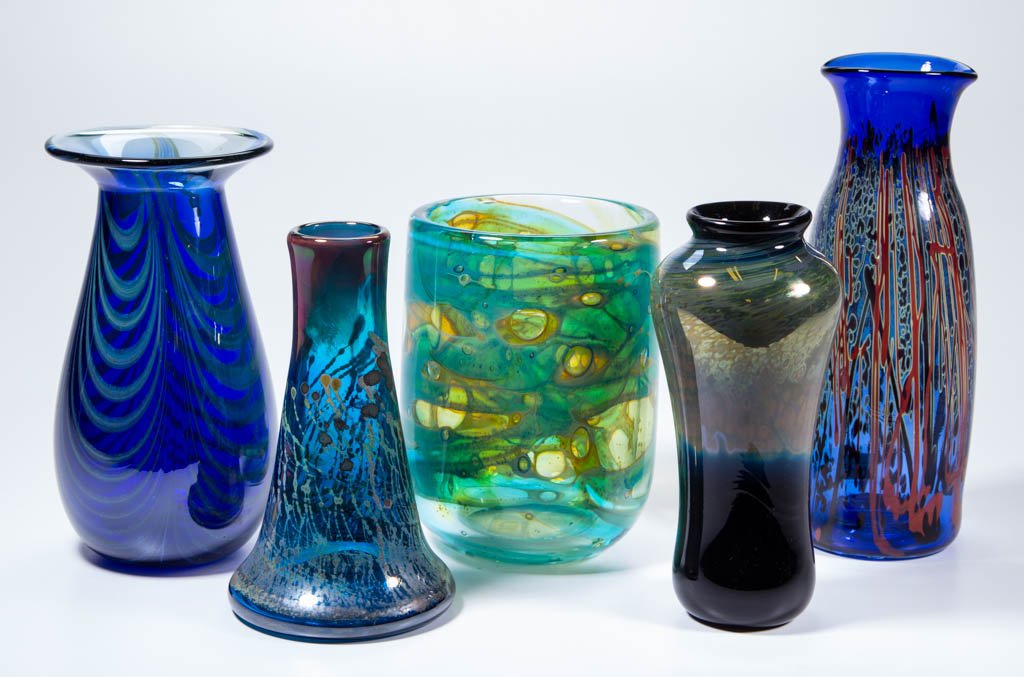 ASSORTED STUDIO ART GLASS VASES, LOT OF FIVE (1 of 1)
