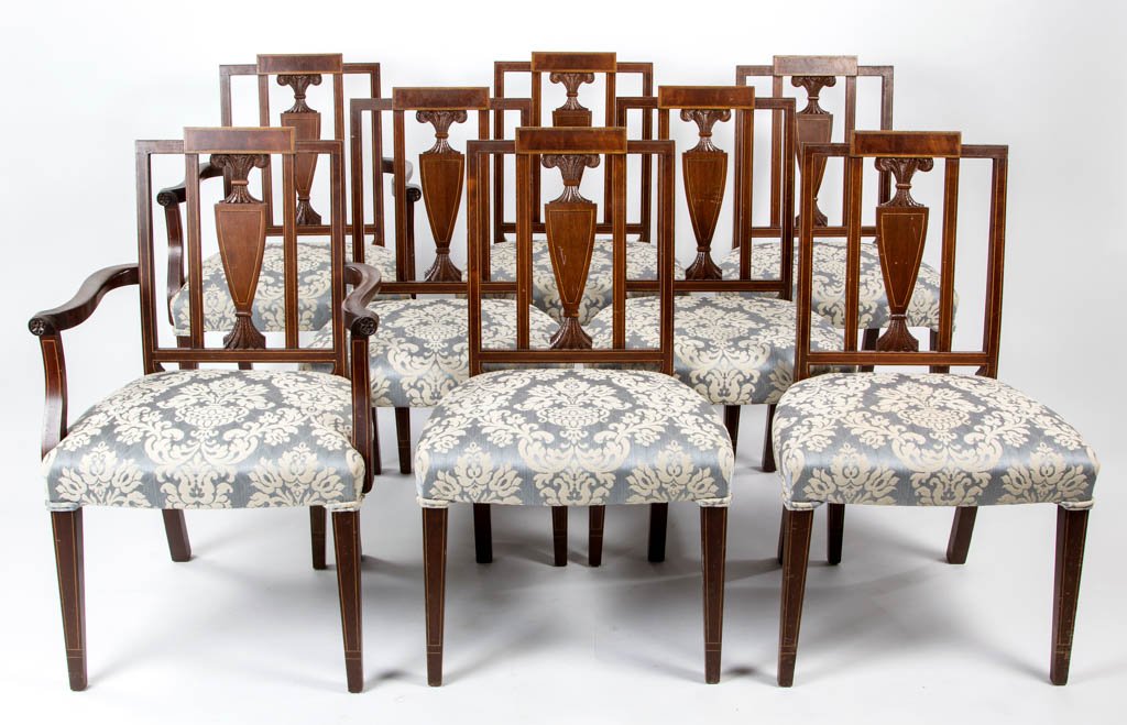 SET OF EIGHT FEDERAL-STYLE INLAID MAHOGANY DINING (1 of 5)