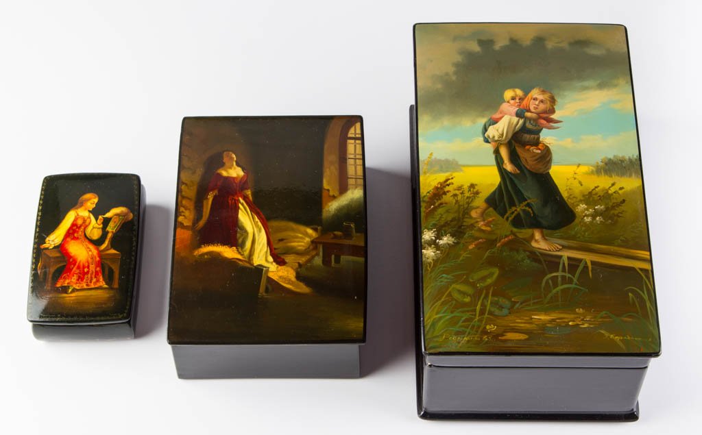 RUSSIAN LACQUER BOXES, LOT OF THREE (1 of 1)