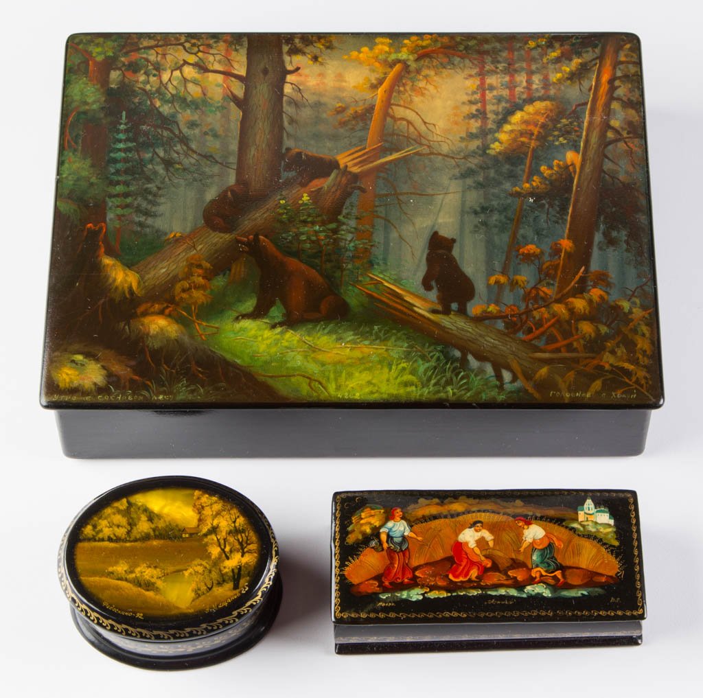 RUSSIAN LACQUER BOXES, LOT OF THREE (1 of 1)