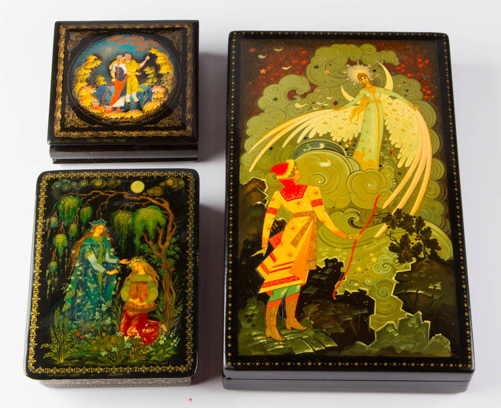 RUSSIAN LACQUER BOXES, LOT OF THREE (1 of 1)