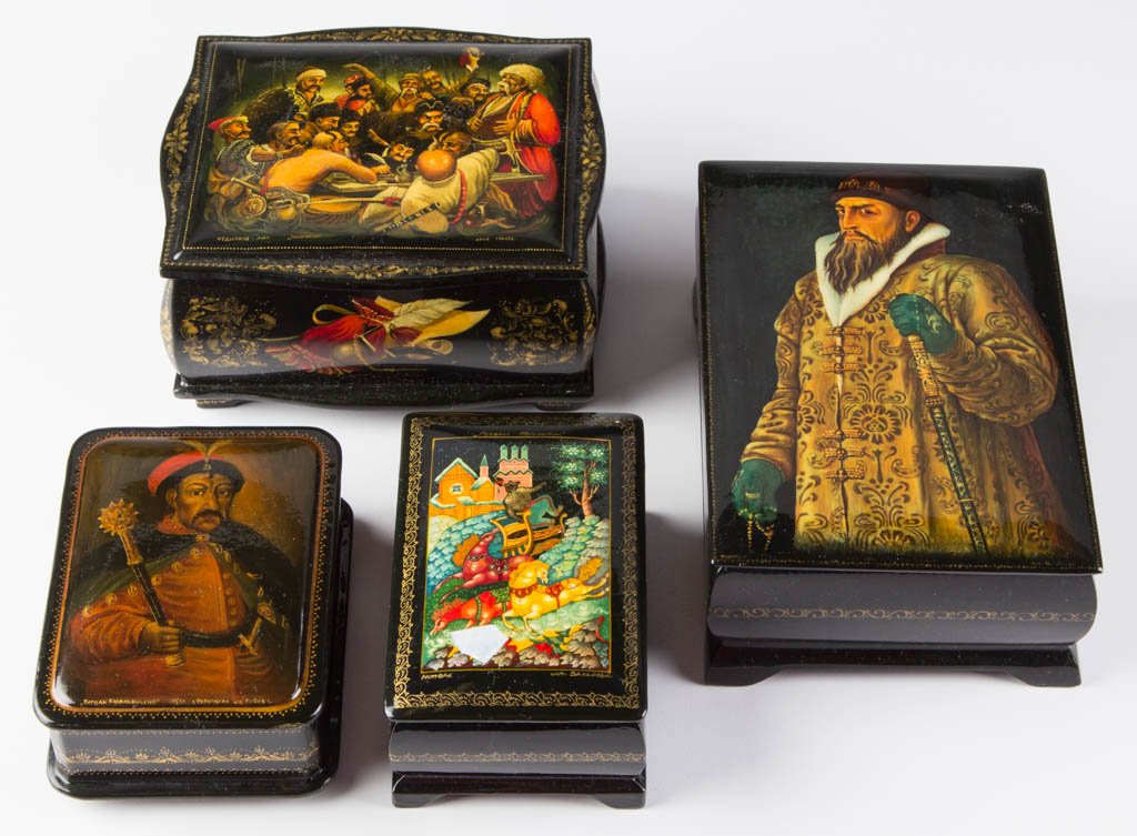 RUSSIAN LACQUER BOXES, LOT OF FOUR (1 of 1)