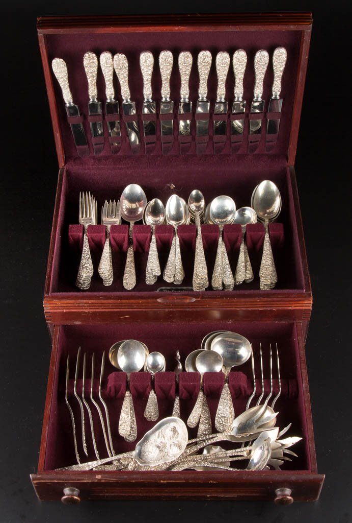 STEIFF "ROSE" STERLING SILVER FLATWARE SERVICE, LOT OF (1 of 2)