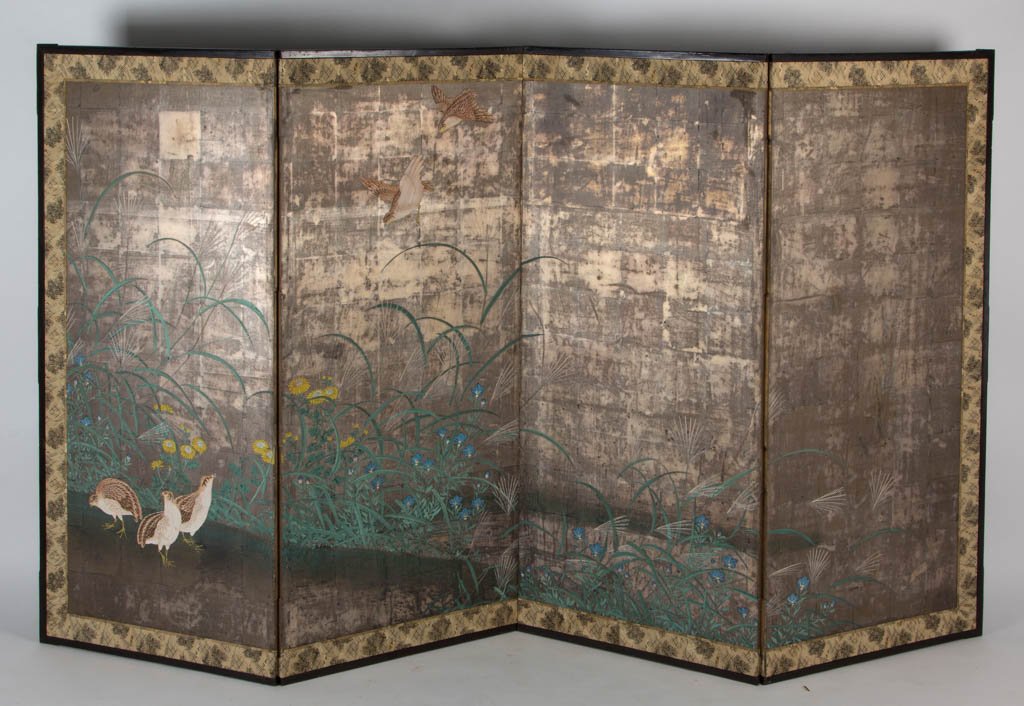 JAPANESE PAINTED FOUR-PANEL FLOOR SCREEN (1 of 5)