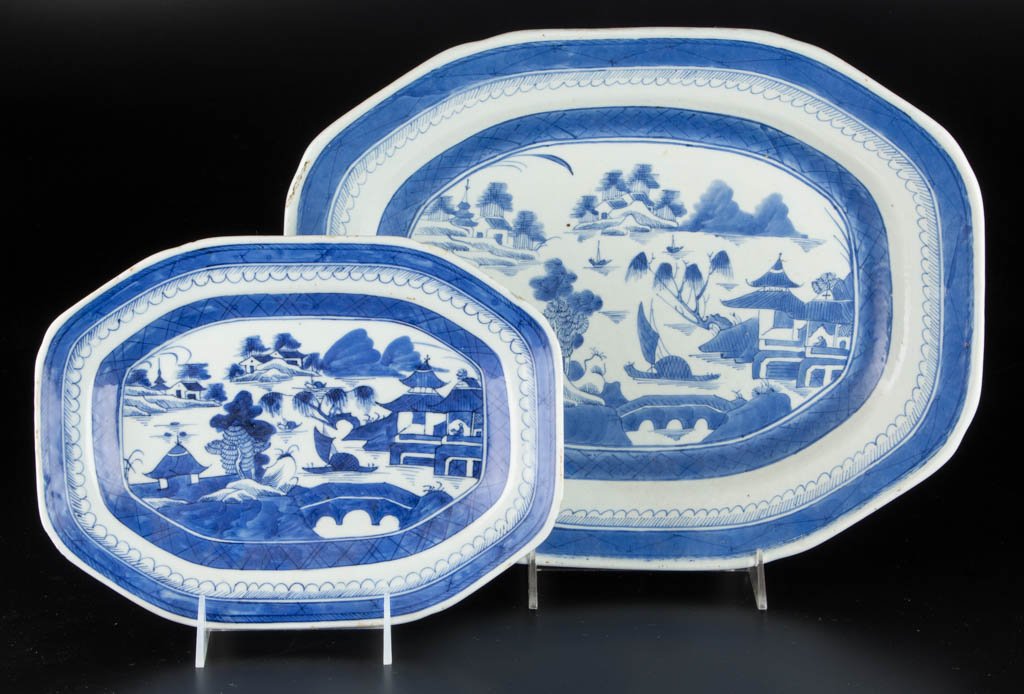 CHINESE EXPORT PORCELAIN CANTON PLATTERS, LOT OF TWO (1 of 1)