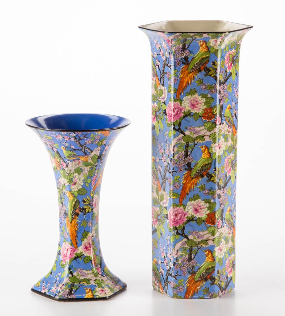 ENGLISH CROWN DUCAL POTTERY "BLUE CHINTZ" VASES, LOT OF (1 of 1)