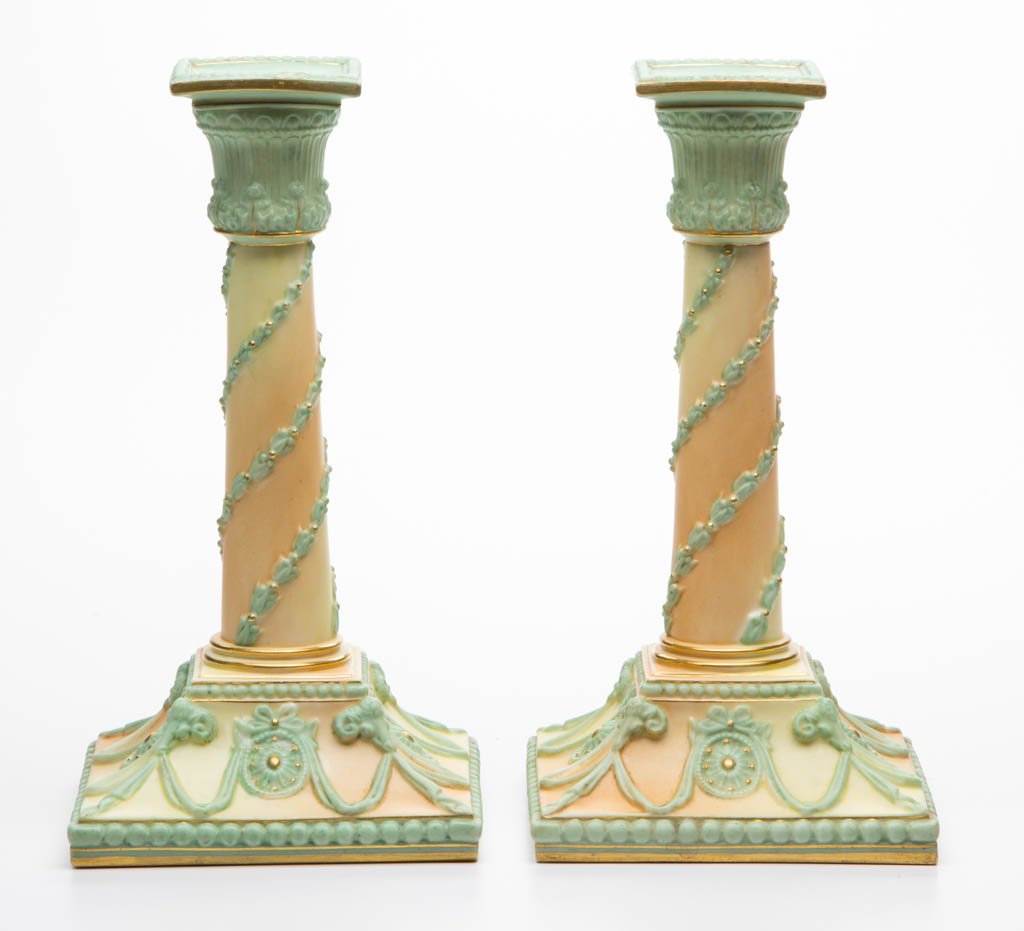 ENGLISH ROYAL WORCESTER PORCELAIN PAIR OF CANDLESTICKS (1 of 1)