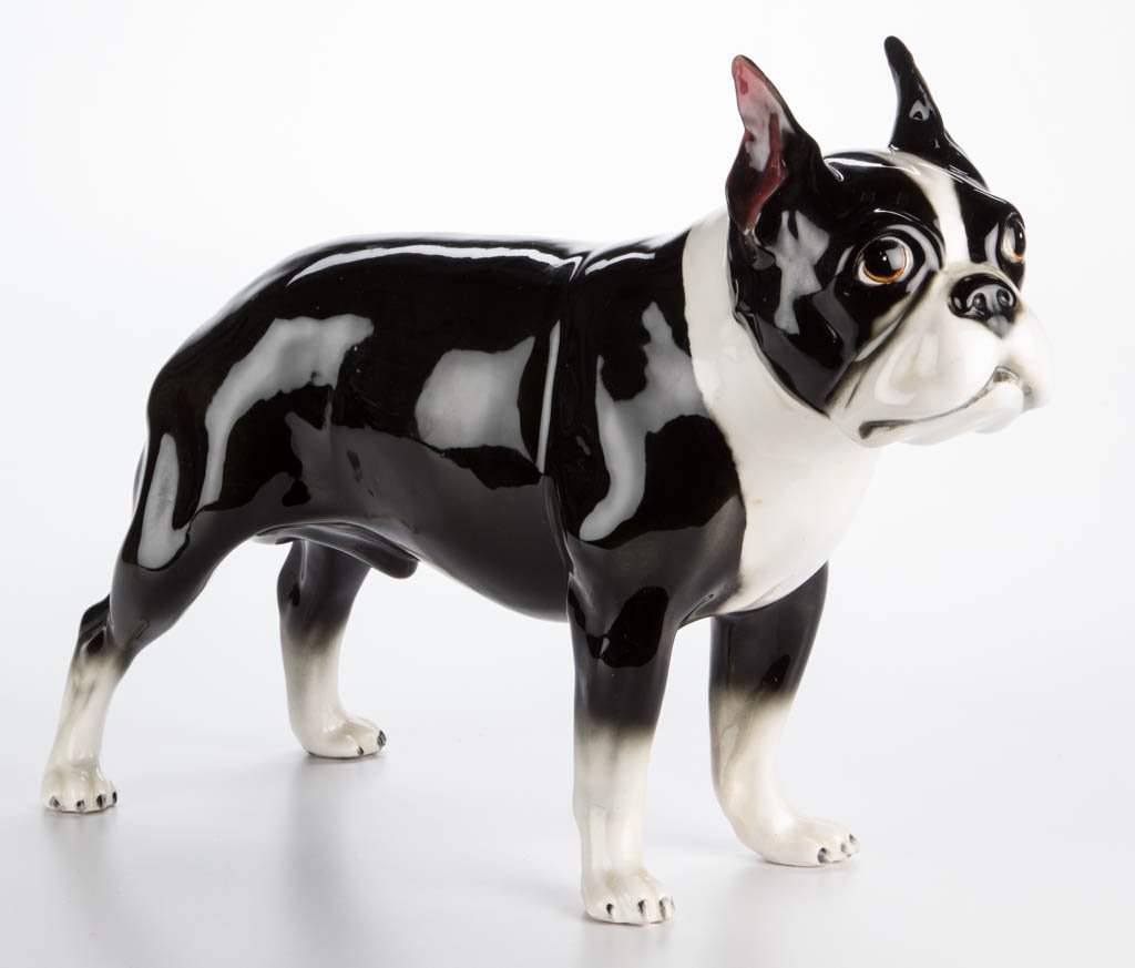 EUROPEAN CERAMIC REALISTIC FIGURE OF A BOSTON TERRIER (1 of 2)