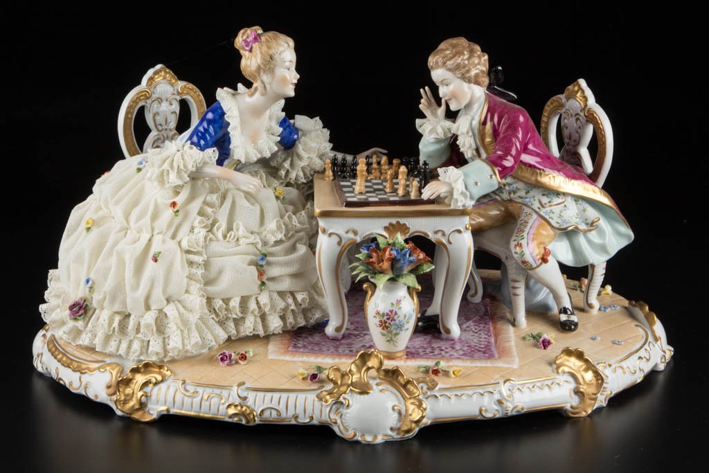 DRESDEN-LACE GERMAN PORCELAIN LARGE FIGURAL GROUP (1 of 4)