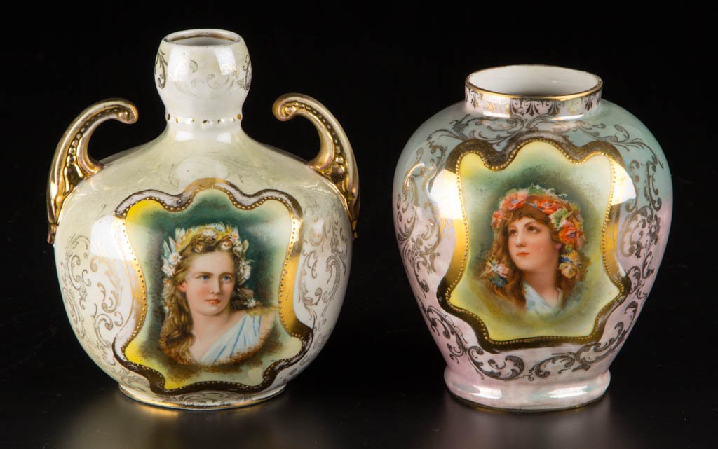 E. S. PRUSSIA / ROYAL SAXE PORCELAIN PORTRAIT VASES, (1 of 1)