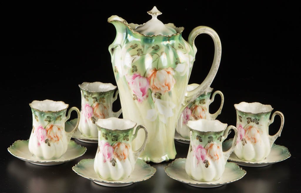 R. S. PRUSSIA PORCELAIN CHOCOLATE SERVICE, LOT OF 13 (1 of 1)