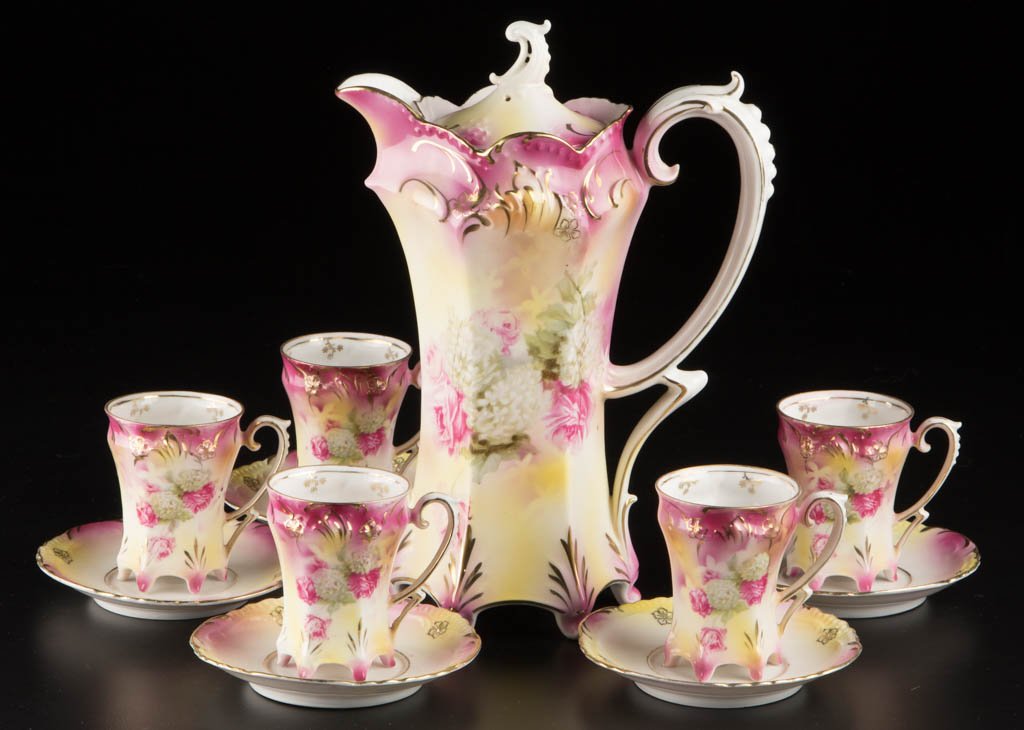 R. S. PRUSSIA PORCELAIN CHOCOLATE SET, LOT OF 11 (1 of 1)