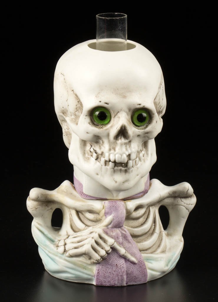 BISQUE FIGURAL SKELETON - LARGE MINIATURE LAMP (1 of 1)