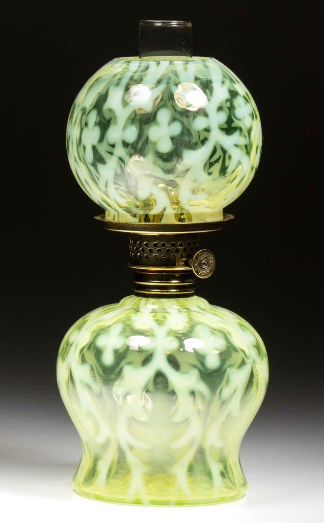 SPANISH LACE / OPALINE BROCADE MINIATURE LAMP (1 of 1)