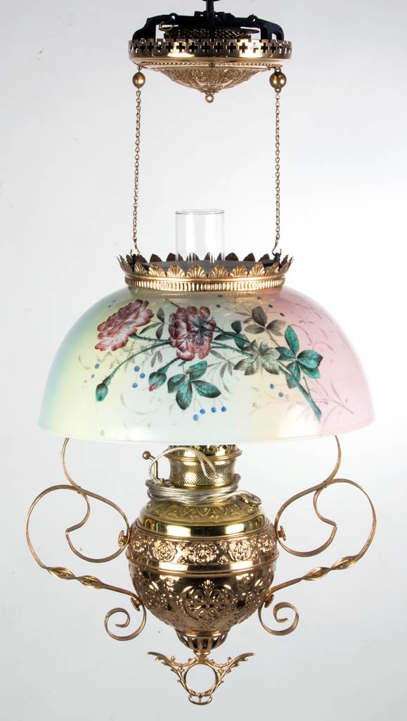 VICTORIAN BRASS FRAME HANGING / LIBRARY LAMP (1 of 1)