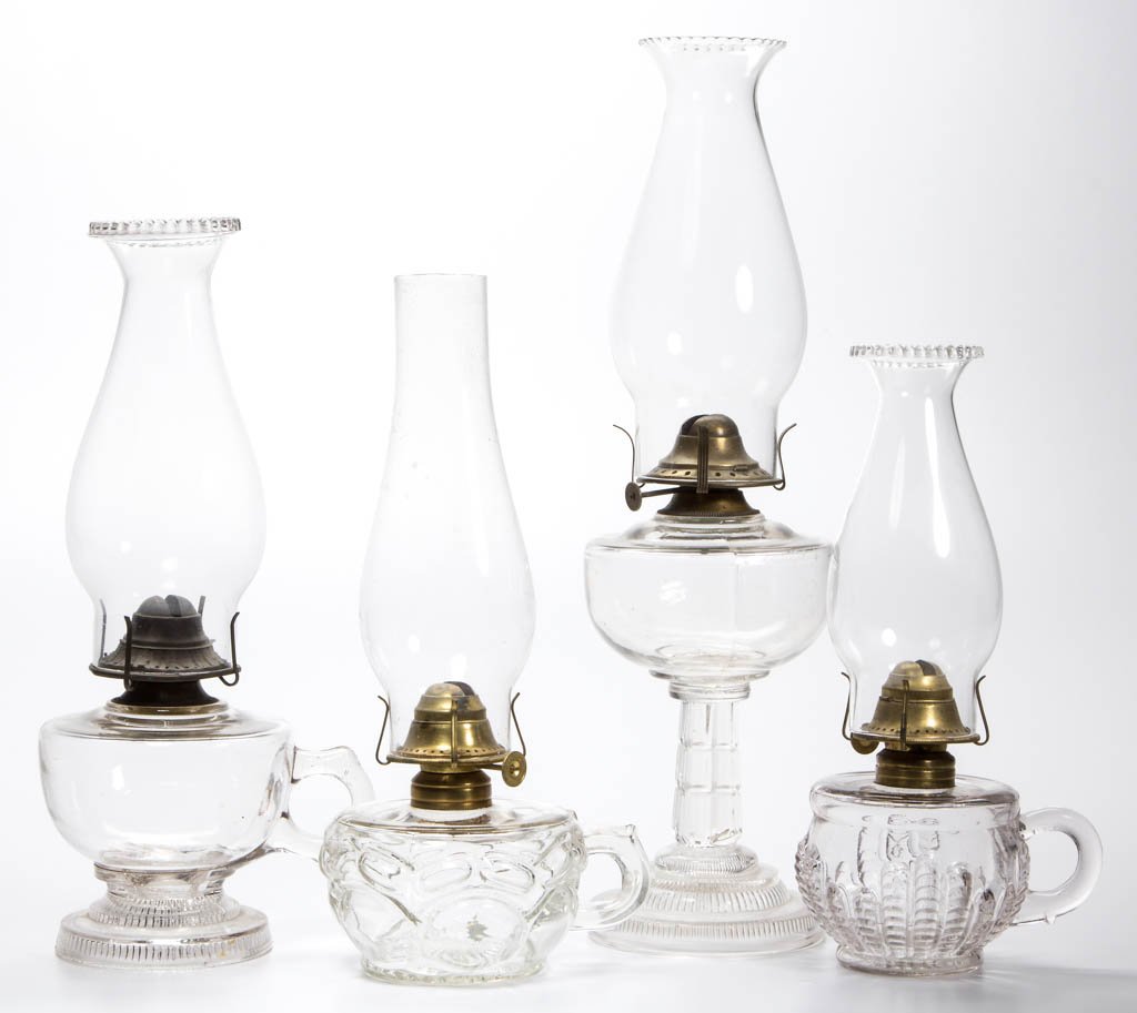 ASSORTED PATTERN KEROSENE LAMPS, LOT OF FOUR (1 of 1)
