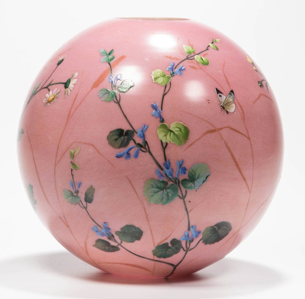 VICTORIAN DECORATED OPAL BALL SHADE (1 of 3)