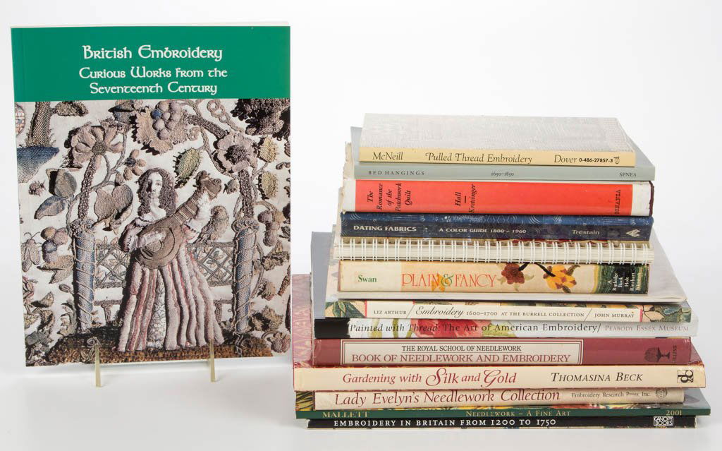 ANTIQUE NEEDLEWORK REFERENCE VOLUMES, LOT OF 16: ANTIQUE NEEDLEWORK REFERENCE VOLUMES, LOT OF 16, including Arthur, "Embroidery 1600-1700 At the Burrell Collection"; Epstein, "British Embroidery: Curious Works from the Seventeenth Century"; and the
