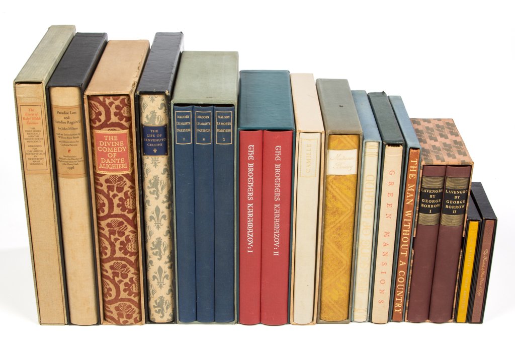 LIMITED EDITIONS CLUB VOLUMES, LOT OF 14: LIMITED EDITIONS CLUB VOLUMES, LOT OF 14, including "Camille", "Paradise Lost, and Paradise Regain'd", "The Brothers Karamazov", "Le'Morte d'Arthur", and "The Divine Comedy of Dante Alighieri", eighte