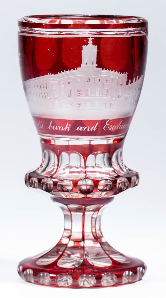 AMERICO-BOHEMIAN RUBY-STAINED GOBLET WITH AMERICAN VIEW (1 of 4)
