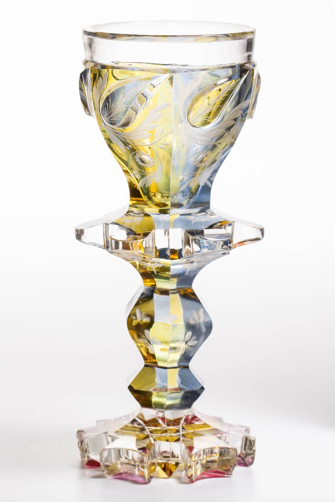 BOHEMIAN BIEDERMEIER CUT AND STAINED GLASS GOBLET (1 of 1)