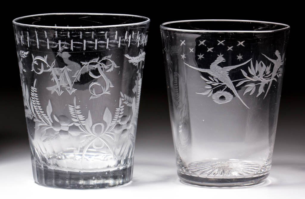ENGLISH BLOWN AND ENGRAVED TUMBLERS, LOT OF TWO (1 of 2)