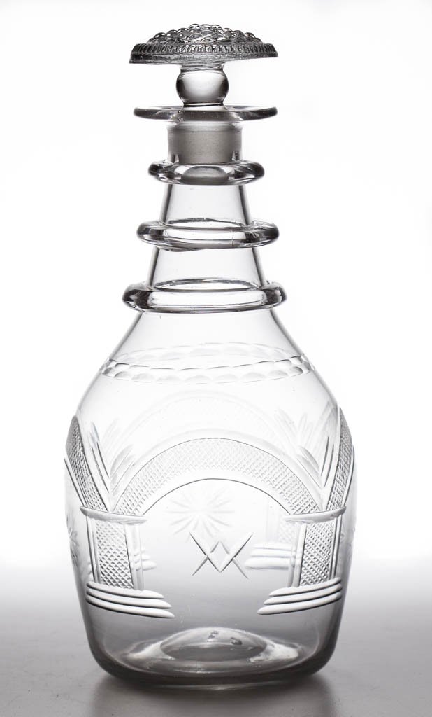 FREE-BLOWN AND CUT MASONIC QUART DECANTER (1 of 1)