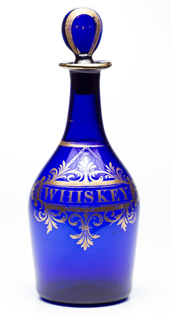 ENGLISH FREE-BLOWN COLORED GLASS QUART DECANTER (1 of 2)