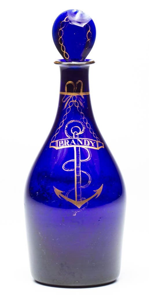 ENGLISH FREE-BLOWN COLORED GLASS PINT DECANTER (1 of 1)