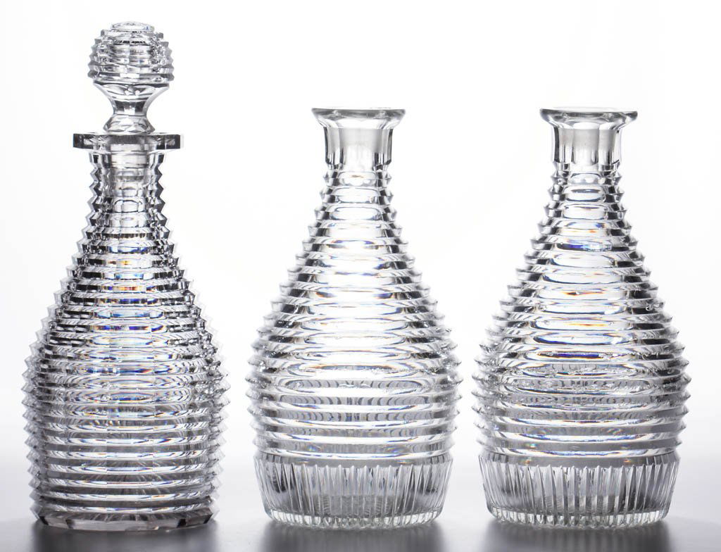 ENGLISH REGENCY CUT GLASS QUART DECANTERS, LOT OF THREE (1 of 1)