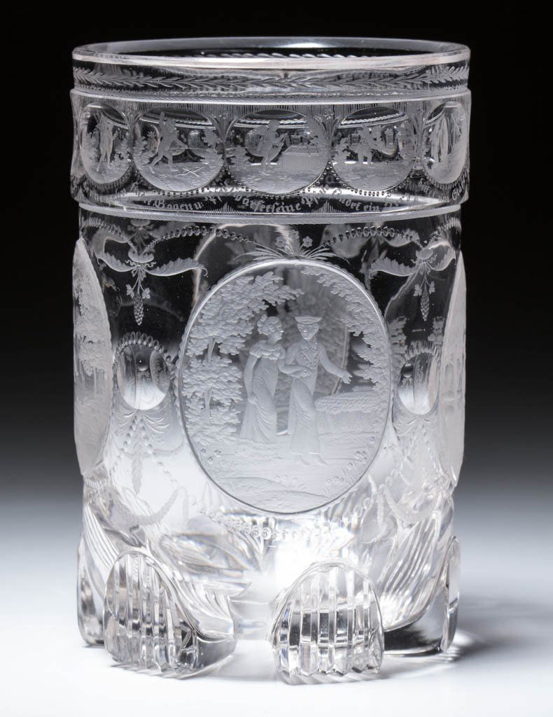 BOHEMIAN ENGRAVED AND CUT BEAKER / TUMBLER (1 of 8)