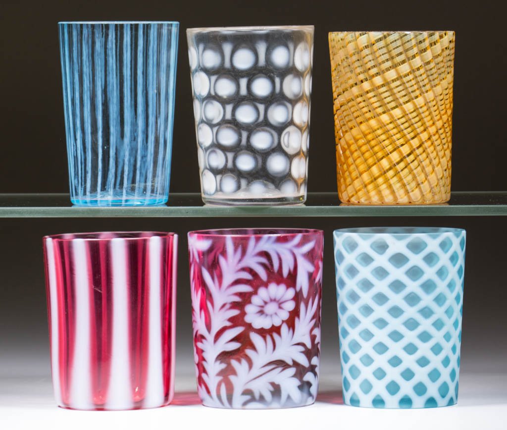 ASSORTED BLOWN OPALESCENT TUMBLERS, LOT OF SIX (1 of 1)