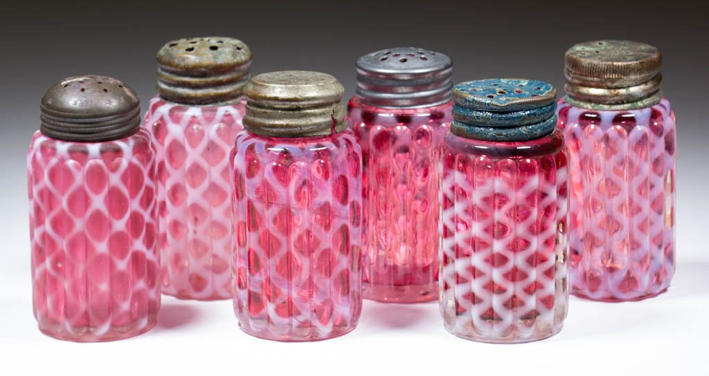 RIBBED OPAL LATTICE SALT / PEPPER SHAKERS, LOT OF SIX (1 of 1)