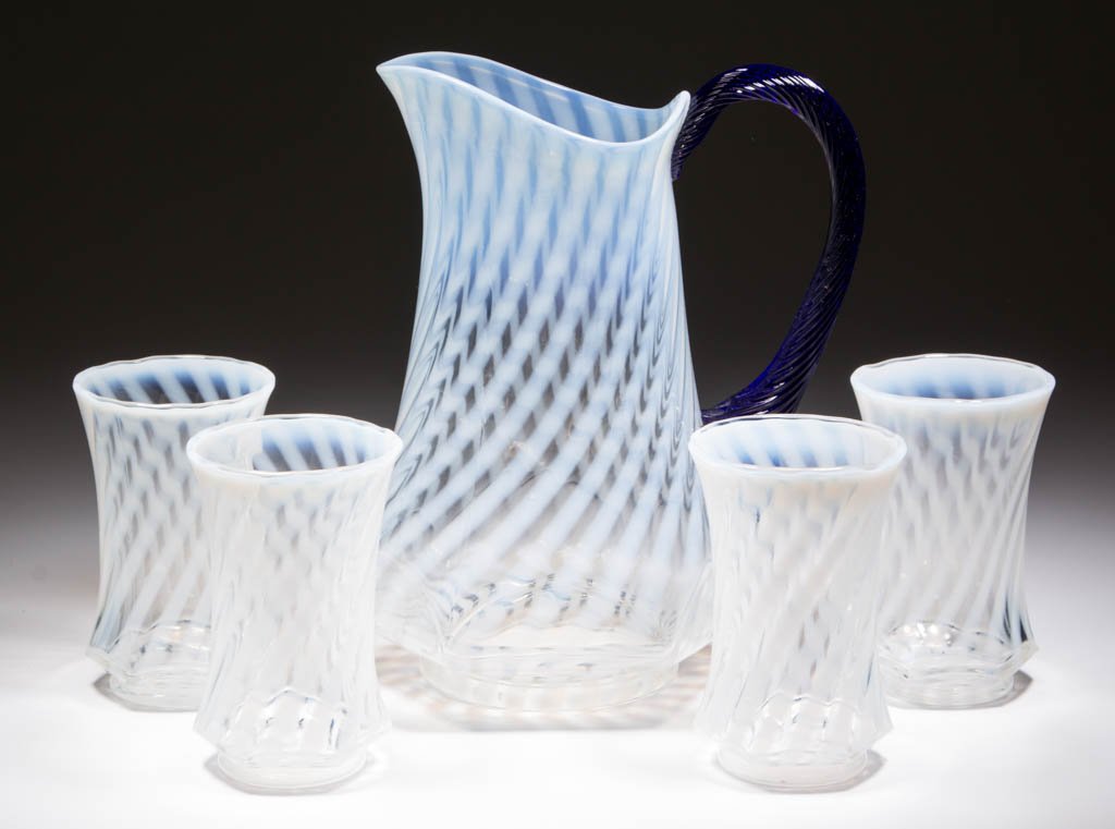 FENTON OPALESCENT SWIRL FIVE-PIECE WATER SET (1 of 1)