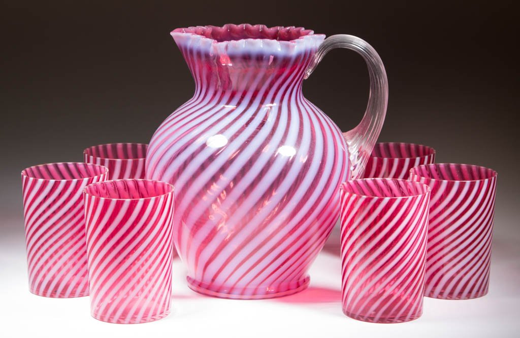 SWIRL SEVEN-PIECE WATER SET, cranberry opalescent, (1 of 1)