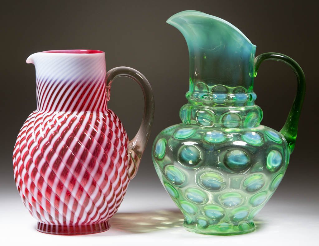 ASSORTED OPALESCENT WATER PITCHERS, LOT OF TWO (1 of 1)