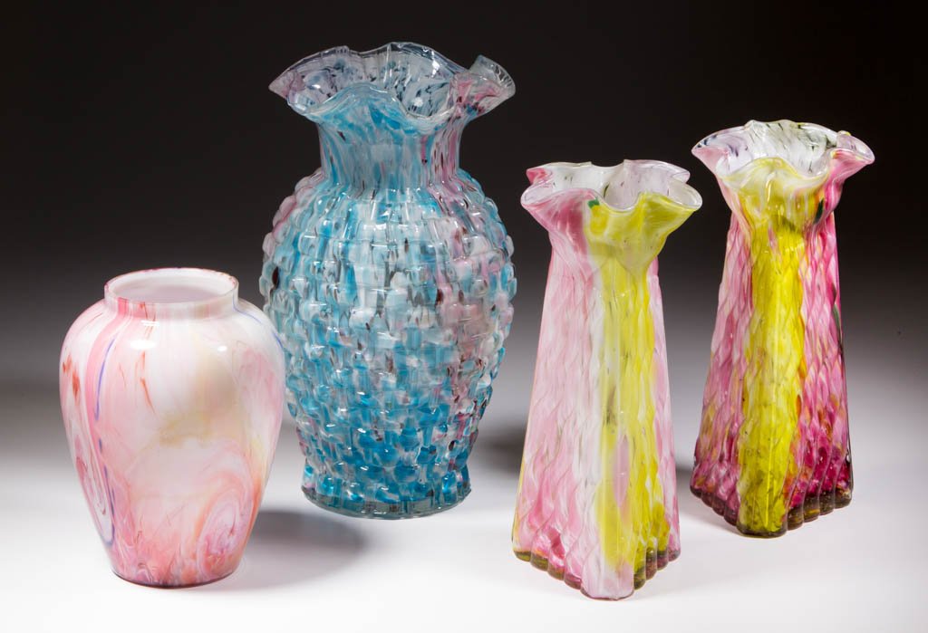 ASSORTED SPATTER GLASS VASES, LOT OF FOUR (1 of 1)