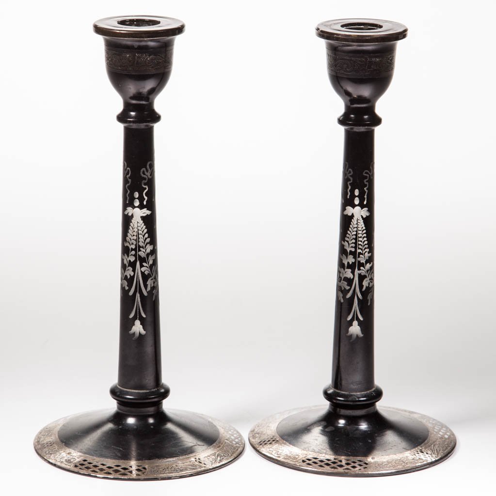 T. G. HAWKES & CO. SILVER OVERLAY PAIR OF CANDLESTICKS (1 of 1)