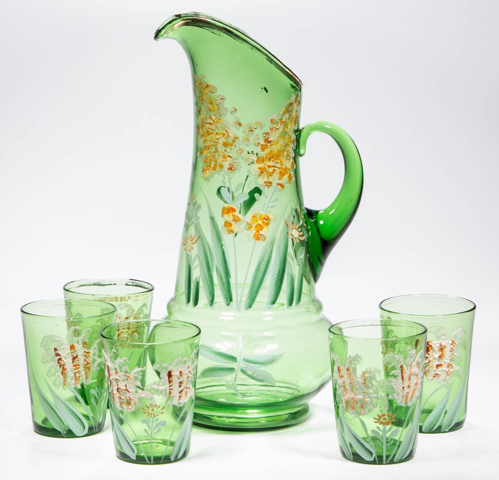 NORTHWOOD ENAMEL DECORATED SIX-PIECE WATER SET (1 of 1)
