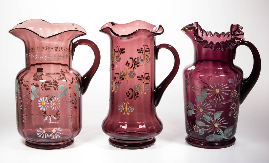 ASSORTED VICTORIAN DECORATED WATER PITCHERS, LOT OF (1 of 1)