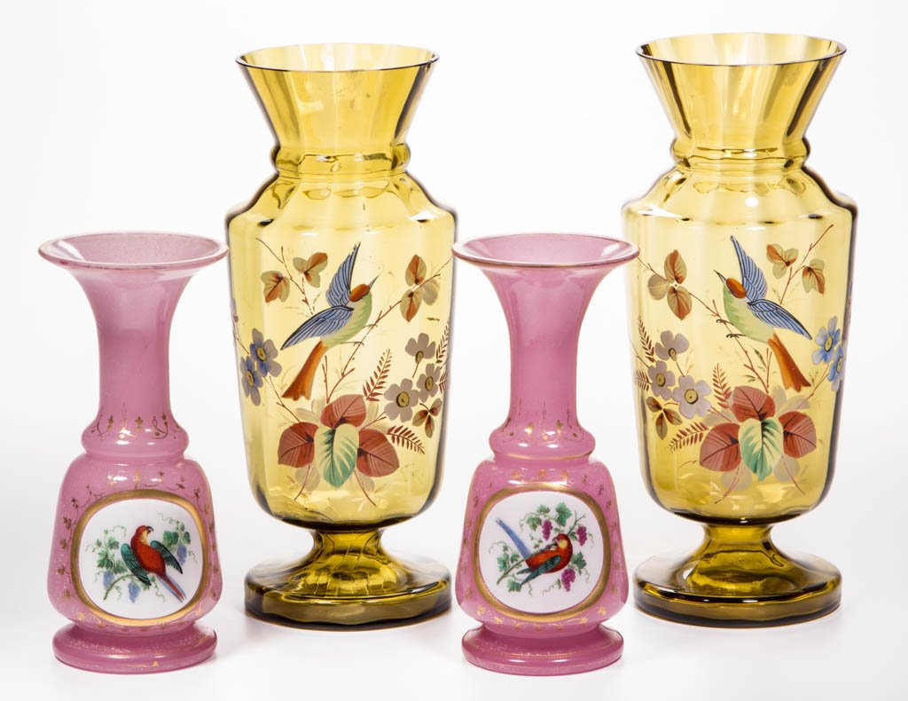 ASSORTED VICTORIAN BIRD MOTIF VASES, LOT OF FOUR (1 of 1)