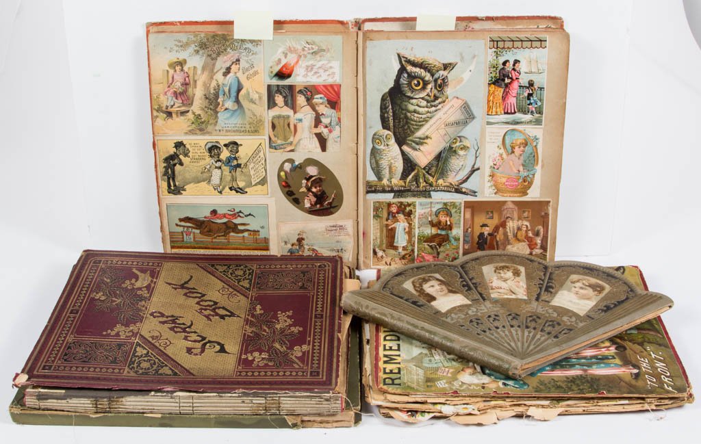 VICTORIAN SCRAP BOOK ALBUMS, LOT OF FIVE (1 of 2)