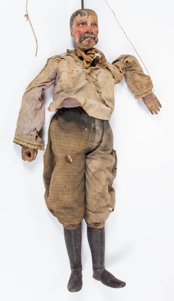 FOLK ART CARVED AND PAINTED WOOD MALE DOLL / MARIONETTE (1 of 3)