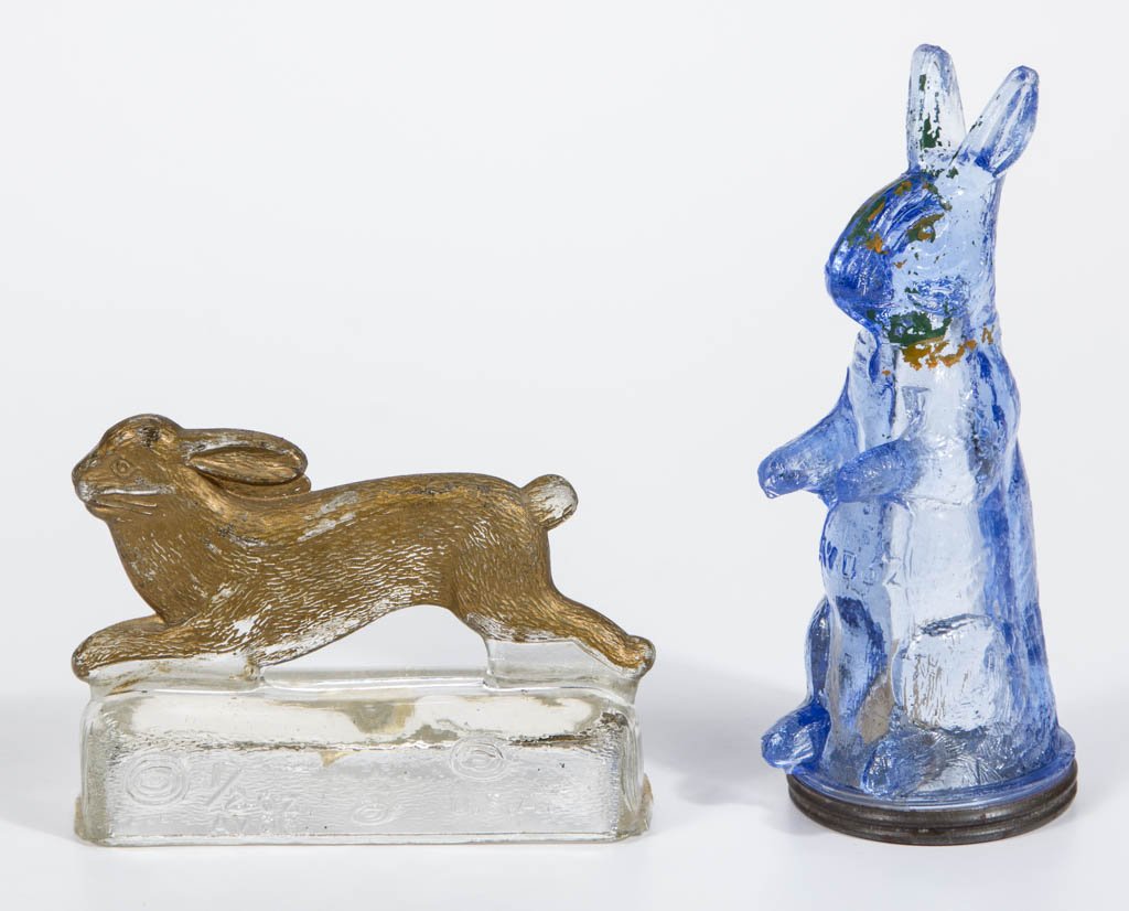 ASSORTED RABBIT FIGURAL GLASS CANDY CONTAINERS, LOT OF (1 of 1)