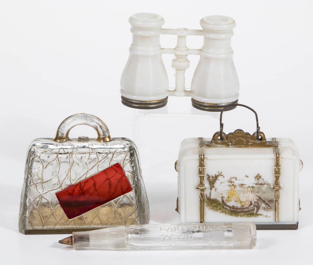 ASSORTED FIGURAL GLASS CANDY CONTAINERS, LOT OF FOUR (1 of 1)