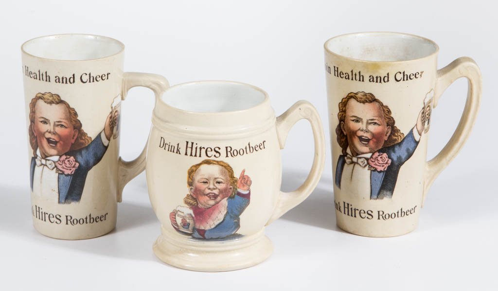 HIRES ROOT BEER ADVERTISING METTLACH POTTERY MUGS, LOT (1 of 1)