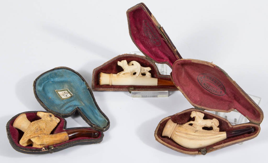 CARVED MEERSCHAUM FIGURAL PIPES, LOT OF THREE (1 of 4)