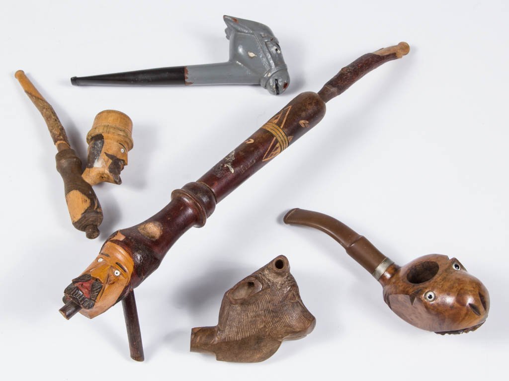 ASSORTED FOLK ART FIGURAL PIPES, LOT OF FIVE (1 of 1)
